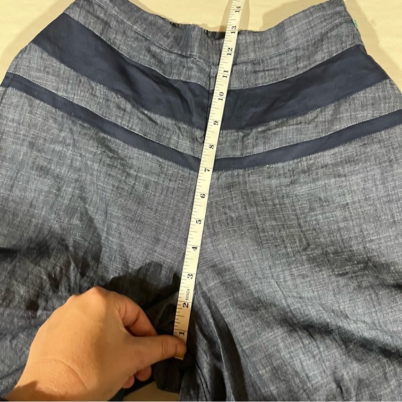 eShakti Blue Chambray Wide-Leg Pants with Dark Blue Waist Accents - Picture 13 of 14